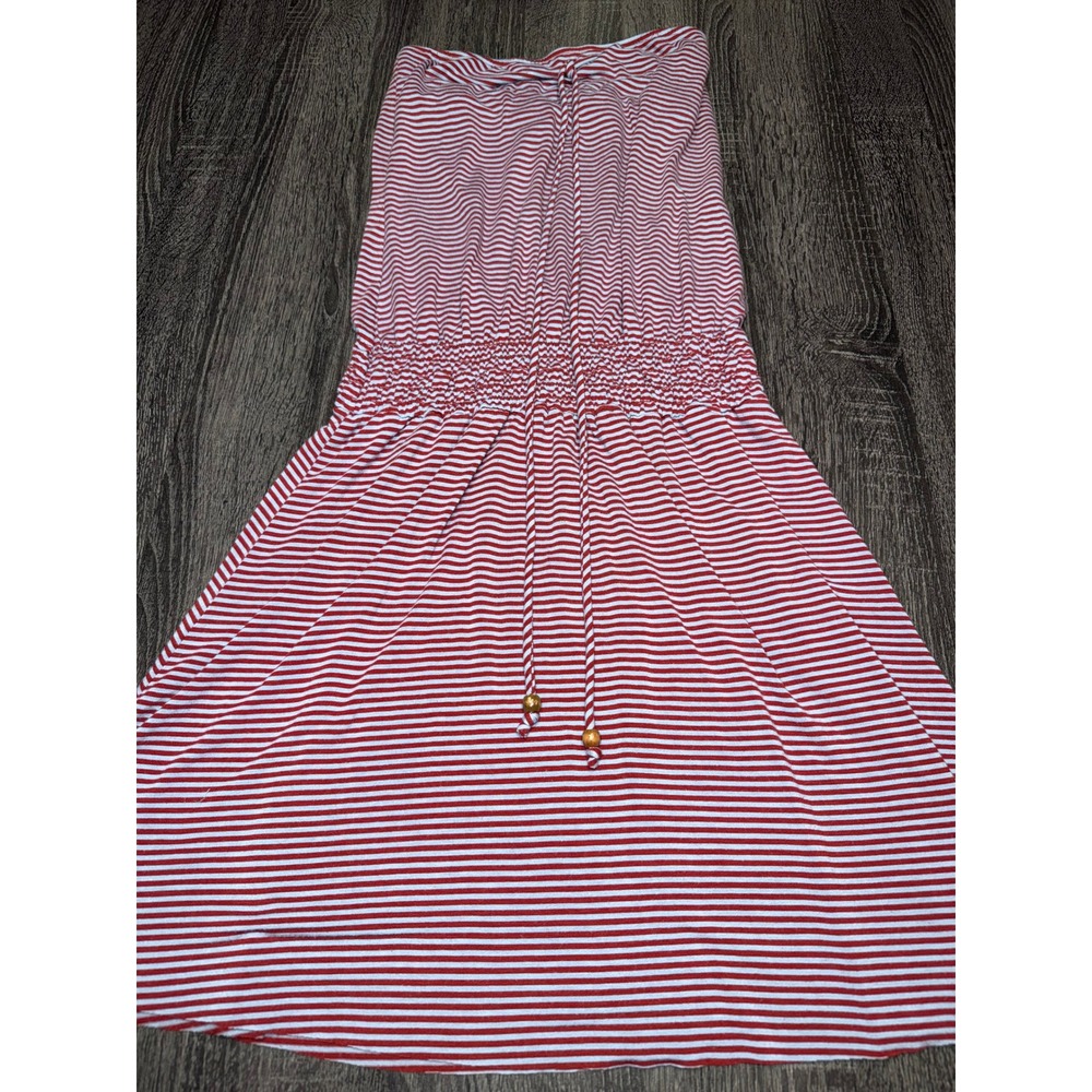 Mossimo Supply Co. Red White Stripe‎ Smocked Strapless Maxi Dress Size S